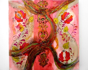 Baroque abstract painting, original artwork, painting on canvas 11,8 x 11,8 inches (30 x 30 cm)