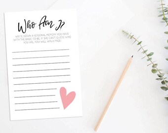 Who Am I Game . Who Am I Bridal Shower Game . Printable Memories of the Bride Game . Bridal Shower Ice Breaker .Instant Download . 005BDS