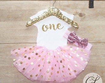 First Birthday Tutu Outfit / Baby Girl Clothes 1 Year Old Outfit One Birthday Set 1st Birthday Girl Outfit Baby Tutu Bow Outfit Set 053