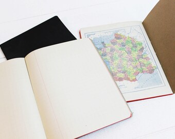 Vintage Bullet Journal Notebook, French Travel Journal, Black Notebook, Travel Notebook France Map, Writing Journal, School Notebook (E561)