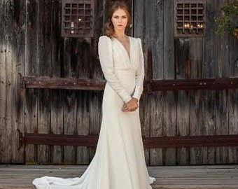 Chiffon Wedding Dress Sleeves, Boho Wedding Dress, Long Sleeve Wedding Dress, Classic Wedding dress, Elegant Wedding dress, dress wedding