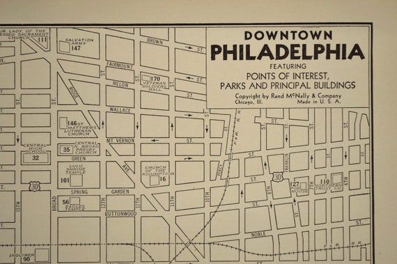 Philadelphia Map Philadelphia Street Map Vintage