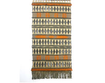 73x37 Vintage Fiber Art Wall Hanging c1970's