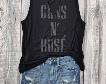 GUNS N' ROSE'...Wine, Choker Neck Muscle Tee, Raw Edge Armholes, Vintage Concert T-shirt, Guns N' Roses,Chardonnay,Merlot,Graphic Muscle Tee