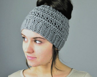 Messy Bun Beanie, Handmade Crochet, Crochet Hat, Ponytail Hat | Choose Your Color