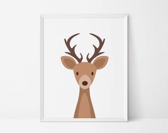 Woodland animal Deer printable, Woodland nursery art, Nursery decor, antler baby room, Woodland kid decor, woodland baby shower, deer art