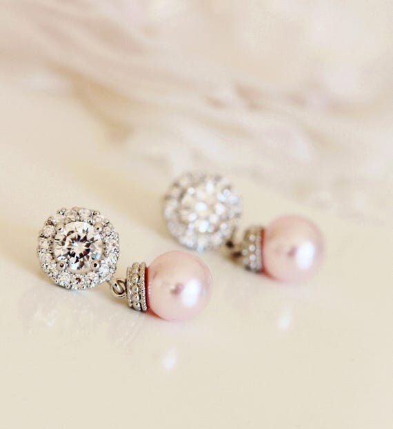Blush Pink Earrings Pearl Wedding Jewelry Rose Pink Pearl