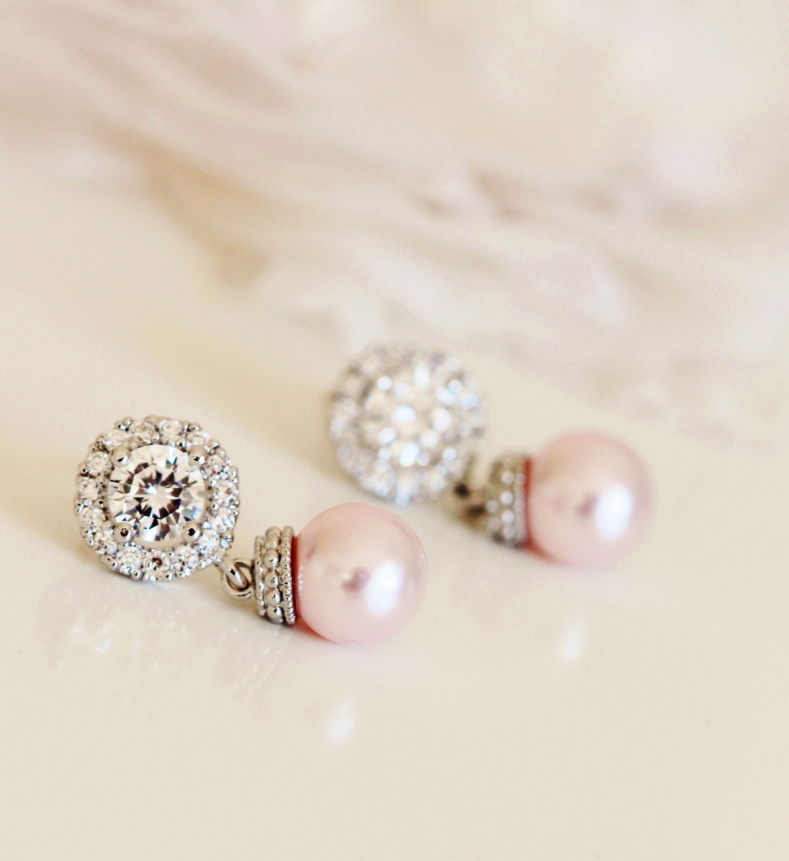 Blush Pink Earrings Pearl Wedding Jewelry Rose Pink Pearl