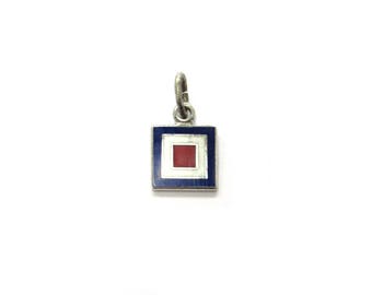 Vintage Sterling Silver International Maritime Signal Flag Whiskey Blue, Red + White Enameled Nautical Charm