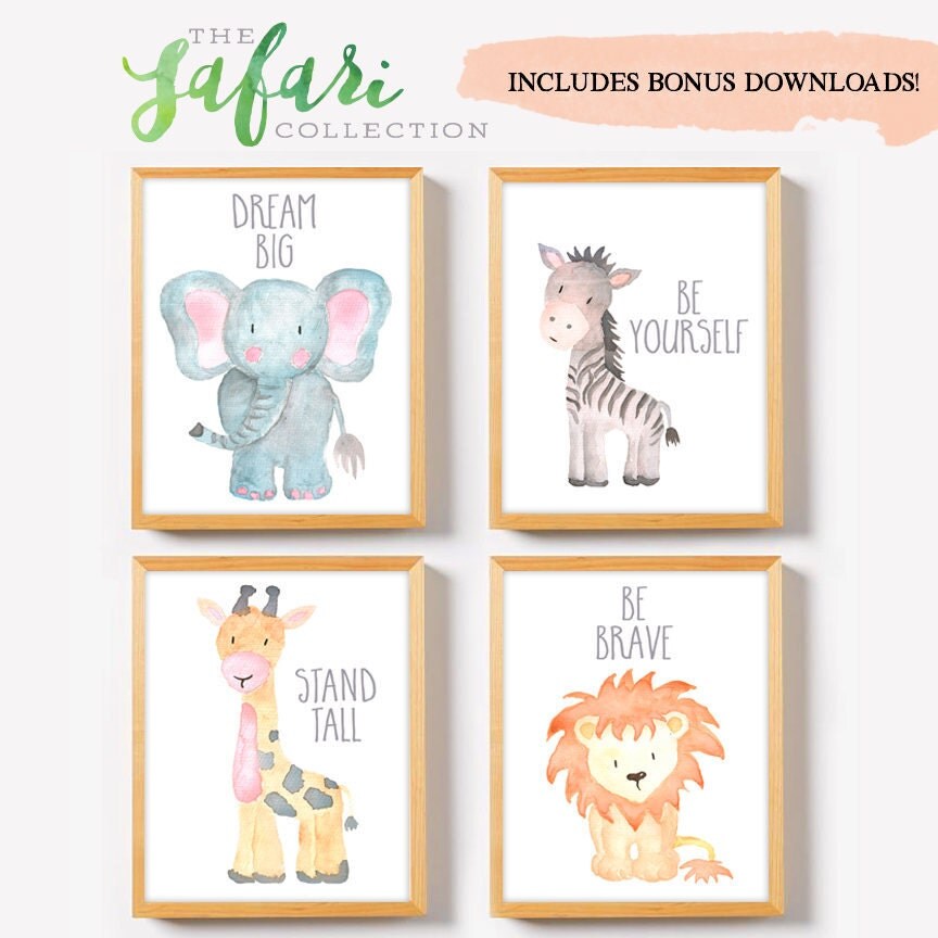 Safari Nursery Decor Safari Nursery Wall Art Print Set of 4