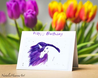 Unicorn Birthday Card Mum, Cute Horse Birthday Card Mom, Purple Birthday Card for Her, Girlfriend Birthday Card Wife Friend Greeting Cards