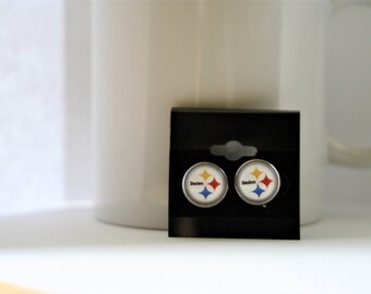 12mm Pittsburgh Steelers Stainless Steel Glass Domed Post Earrings Unisex
