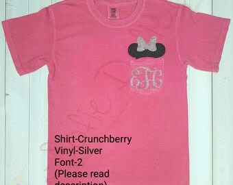 Minnie Mouse Shirt/Disney Shirt/Pocket Shirt/Short Sleeve Shirt/Monogrammed Shirt/Comfort Colors Shirt