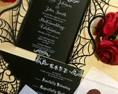 spider web halloween wedding invitation set gothic laser cut gatefold and spiderweb RSVP bleeding heart monogram optional