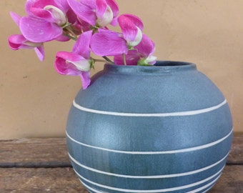 Small ceramic vase, ceramic bud vase, ceramic planter, white and blue