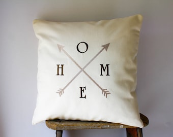 Home Arrow Embroidered Pillow, Modern Farmhouse Decor, Rustic Farmhouse Pillow Cover, Farmhouse Fresh, Rustic Arrow Pillow Housewarming Gift