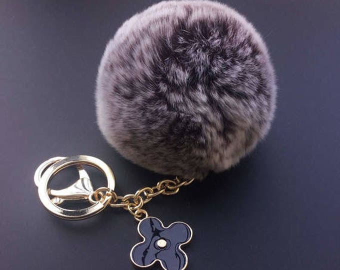 Chocolate Frosted Rabbit fluffy ball furkey fur ball pom pom keychain for car key ring Bag Pendant