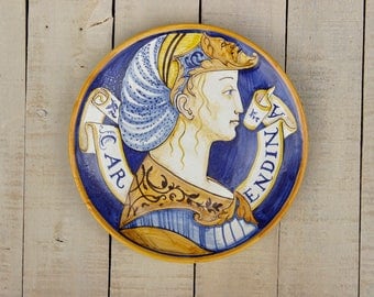 Reproduction antique dish, hand painted ceramic plate, majolica, ceramic pottery, home decoration