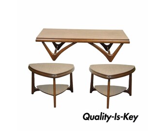 3 Pc Vintage Mid Century Danish Modern Mersman Coffee Table End Side Table Set