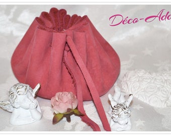 Medieval leather/suede purse pink - big model