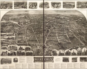 Poster, Many Sizes Available; Aero View Map Of Westerly, Rhode Island 1911