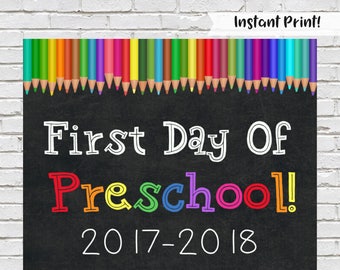 First Day of Preschool Sign, Back to School Sign, Preschool Chalkboard Sign, Printable Preschool Sign, Rainbow School Sign, Instant Download