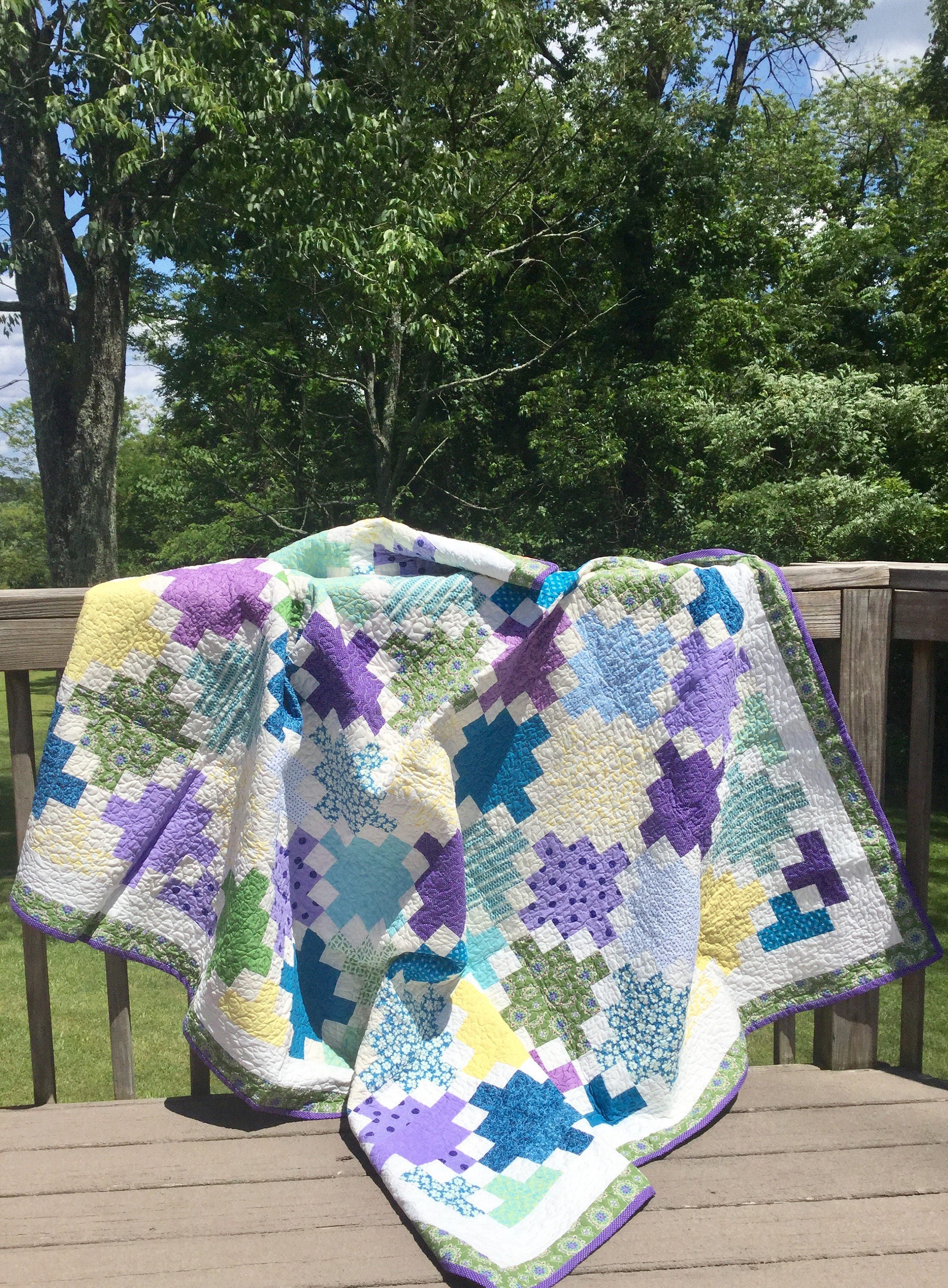 Twin handmade quilt bright summer colors all cotton homemade