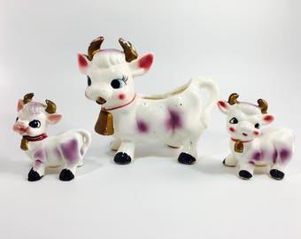 Purple Cow Creamer and Salt & Pepper Set