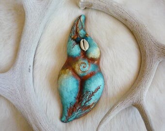 Earth Mother Goddess statue, fertility goddess birth altar, doula midwife gift, goddess figurine, *Turquoise Dreamer*, sacred pregnancy