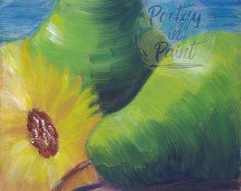 Pear Painting - Sunflower Painting - Floral Oil Painting - Fruit Still Life - Pear Still Life - Flower Still Life - Pear Art - Sunflower Art