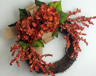 Hydrangea wreath, Fall wreath, Everyday wreath, Rustic wreath, Farmhouse wreath, Summer wreath, Christmas wreath, Spring wreath, Hydrangeas