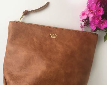 Bridesmaid Gift // Monogrammed Leather Clutch // Cosmetic Bag // Travel Bag // Soft Leather Clutch
