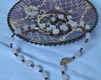 Necklace, rose quartz, violet agate, gemstones, beads, made in Italy