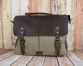 Leather Messenger Bag Men, Canvas Messenger Bag Men, Waxed Canvas Messenger bag, Handmade Bag, Canvas Crossbody Bag,Mens Messenger Bag