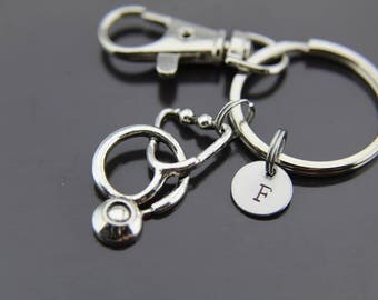 Medical Gift Doctor Gift Medical Student Gift Nurse Gift Christmas Gift Stethoscope Keychain Stethoscope Charm Initial Keychain