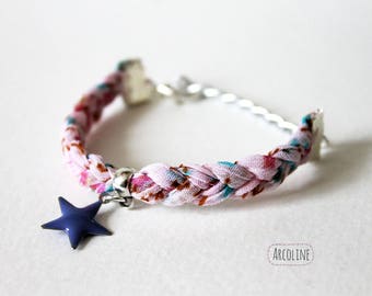Pink kids bracelet braided fabric ° ° ° star