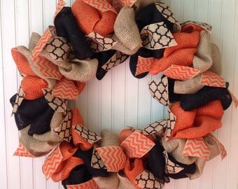 Fall burlap wreath, fall wreath, Halloween wreath, Halloween burlap wreath, orange, black, and burlap wreath, fall colors burlap wreath