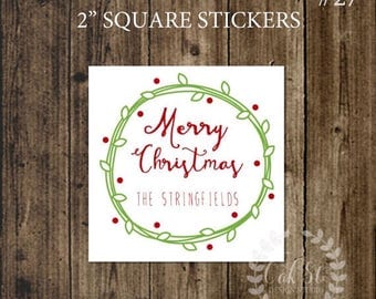 50% OFF CHRISTMAS GIFT Stickers, Modern Wreath Family Christmas Sticker, Gift Sticker, Holiday Sticker, Design #27