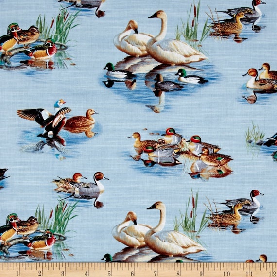 Waterfowl Cotton Fabric Cotton Fabric Pond Elizabeth Studios