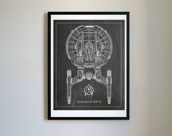 Star Trek Enterprise NX-01, Vector Blueprint Patent Prints Posters, StarTrek Decor, Scifi Art (#007)