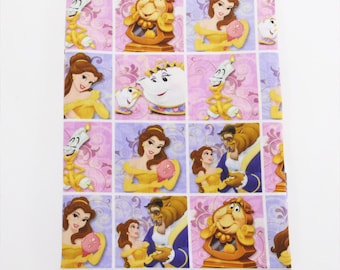 Tissu Coton imprimé thème " La Belle et la Bête "