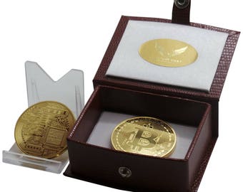 BITCOIN 24k Gold Coated with certificate in Luxurious Gift Case Great Gift for Accountant Finance Online Trader Internet Cashless Wallet