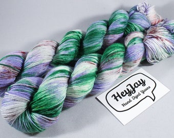 Hand Dyed Sock Yarn Superwash Merino - Violet Moss