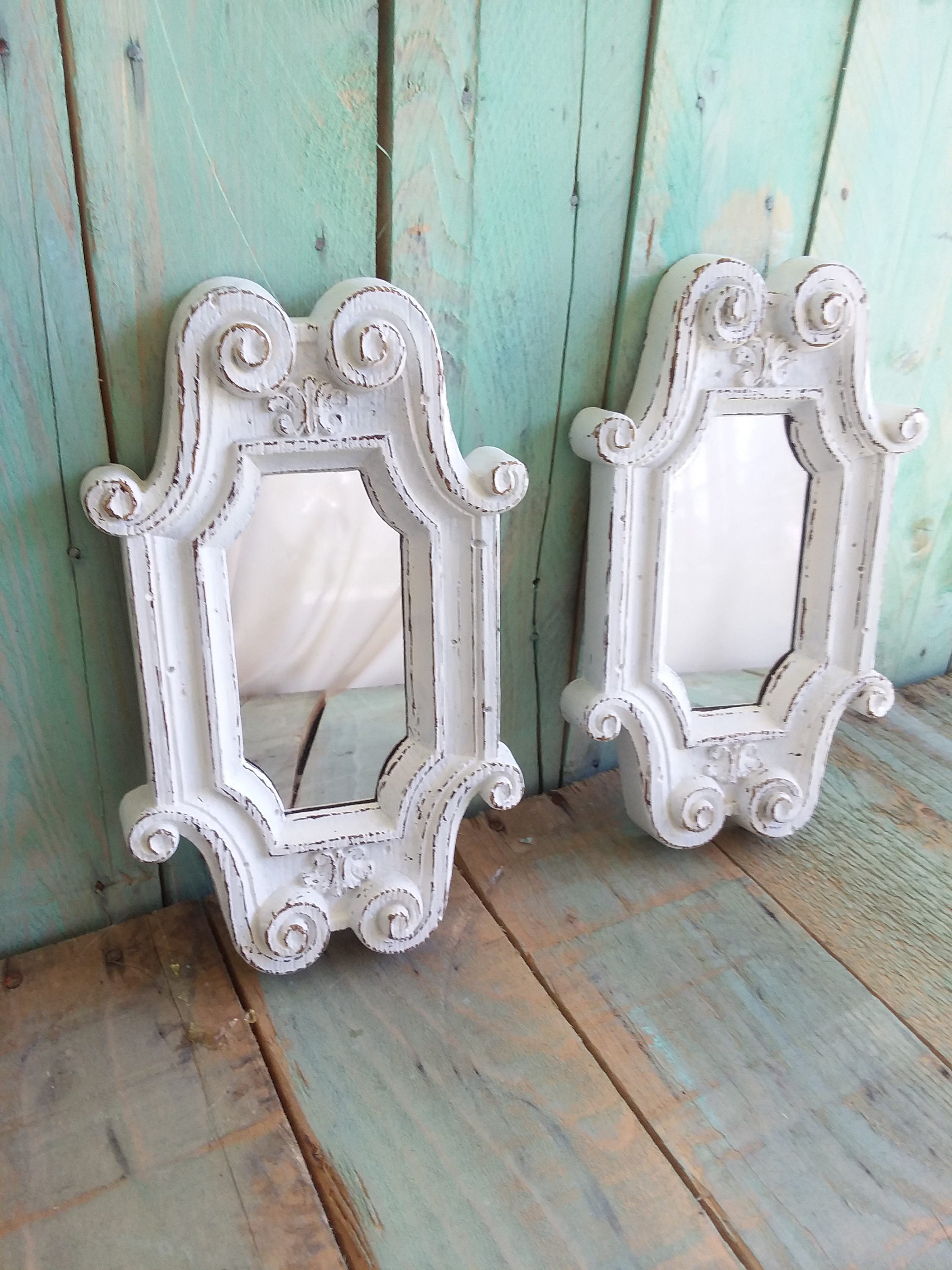 Vintage Shabby Chic Rustic Mirrors Painted Antique White And   Il Fullxfull.1216877604 Bj0l 