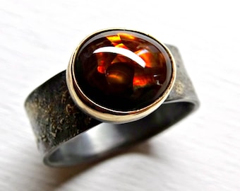 fire agate ring gold silver, celtic promise ring, viking engagement ring, fire agate proposal ring gold fusion ring, mens pinky ring unique