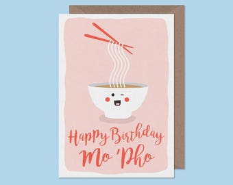 Birthday card funny. birthday card cute. Happy birthday Mo'Pho. Sushi card. cute card. kawaii. japanese card. pun card.boyfriend.girlfriend.