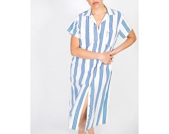 Striped Button Down Dress / 1980s Summer Dress