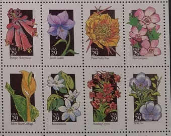50 Different Wildflowers 29 Cent Vintage Postage Stamps, Unused # 2647-2696