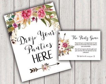 BRIDAL SHOWER GAME, Drop Your Panties Here, Printable Bridal Shower Games, Lingerie Shower Game, Bachelorette party, diy
