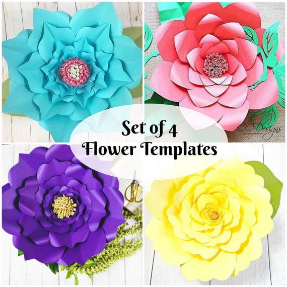 Set of 4 Easy Giant Paper Flower Templates, Paper Flower ...